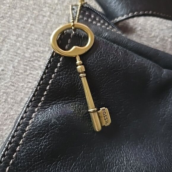 Fossil Morgan Handbag Traveler Pebble Black Topzip Leather Crossbody Messenger - Picture 2 of 16